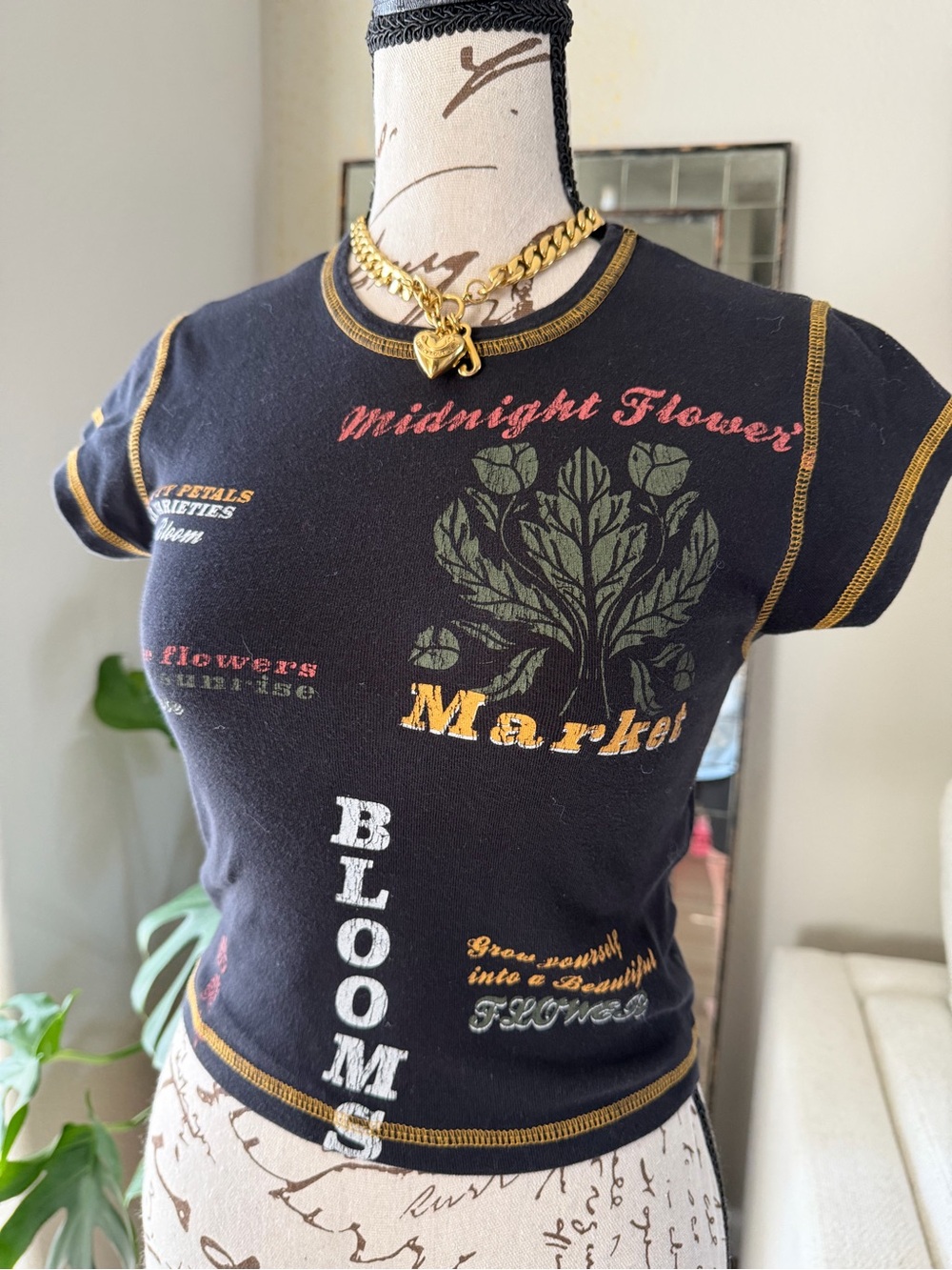 Vintage Midnight flower baby tee